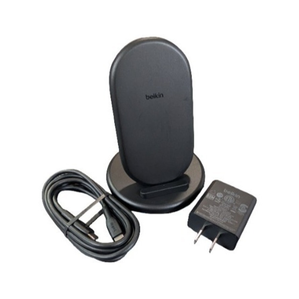 Pp3O Belkin Boostcharge 15W Qi Wireless Charge Stand, Black, W/ Cord & Block OB